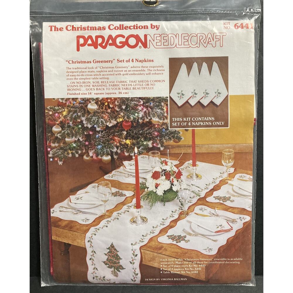 Vintage 1978 Paragon Needlecraft Kit 6441 Christmas Napkins Only Set of 4 NOS